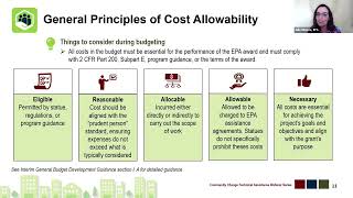 EPA Community Change Grants Preparing a Grant Budget [upl. by Tavie]