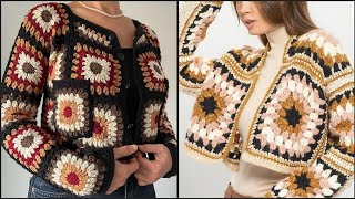 Colorful Cotton Cardigan Granny Square Afghan Coat Crochet Knit Jacket2024 [upl. by Eekaz]