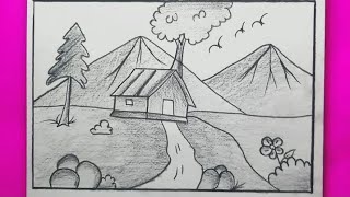 landscape scenery pencil drawingvery easy and beautiful scenery drawing [upl. by Tnek]