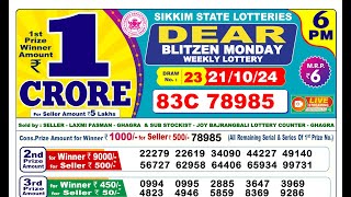 🔴LIVE Sikkim Lottery Result Today 6PM 21102024 Dear Blitzen Monday [upl. by Jordison]