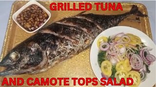 GRILLED YELLOWFIN TUNA WITH MATCHING ENSALADA NA TALBOS NG KAMOTE  LUTONGBAHAY RECIPE [upl. by Niwrehs]