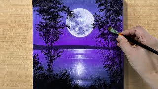 Full Moon Painting  Acrylic Painting for Beginners  STEP by STEP 173  보름달 풍경화 [upl. by Shaine]