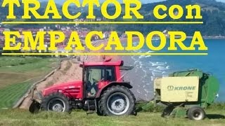 TRACTOR LAMBORGHINI con REMOLQUE GRÚA y EMPACADORA TRABAJANDO Bolas de hierba Video para niños [upl. by Ofilia]