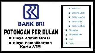 Potongan Bank BRI Perbulan ■ Biaya Administrasi  Biaya Pemeliharaan Kartu ATM [upl. by Arnie]