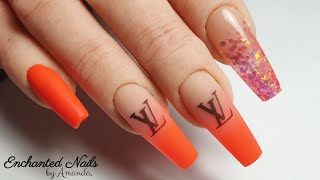 Encapsulating Gel Polish In Acrylic Easy Ombre Nail Hack 🧡Acrylic Nail Design With Water Decals [upl. by Niraa]