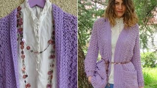 How to crochet Lavender Crochet Cardigan Easy pattern stepbystep [upl. by Orazio]