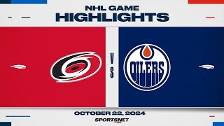 NHL Highlights  Hurricanes vs Oilers  October 22 2024 [upl. by Ecirtnas]