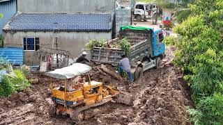 Filling Land Flood with Bulldozer and 5 Ton Trucks An Ideal First Start New Project [upl. by Aseena]