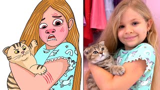 Diana and Roma Take care of the kitten  funny cartoon drawing meme  😂 [upl. by Ratib]