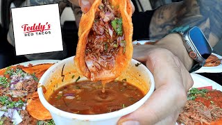 MUKBANG EATING TEDDYS RED TACO BIRRIA TACOS BIRRIA QUESADILLA CRISPY BIRRIA MULITAS ASMR [upl. by Lambertson]