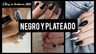 DISEÑOS DE UÑAS NEGRO Y PLATEADO uñas uñasdemoda uñasdecoradas nails nailspolish blacknails [upl. by Yentyrb]