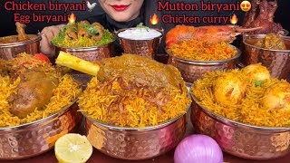 EGG BIRYANICHICKEN BIRYANIMUTTON BIRYANIPRAWNS BIRYANIKEBAB BIYANIRAITACURRY ASMR EATING [upl. by Bernadina]