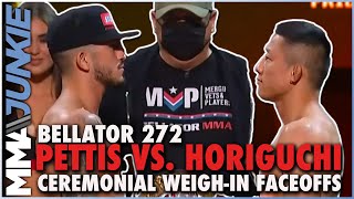 Bellator 272 faceoffs Sergio Pettis vs Kyoji Horiguchi titlefight staredown [upl. by Teplitz]