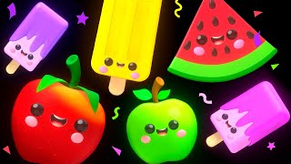 BABY FRUIT DANCING with Ice Cream 🍎🍊🍋‍🍏🍇 Sensory Video 🍨😍🍭😋 [upl. by Allerim]