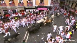 First running of the bulls in Pamplona [upl. by Hteb]