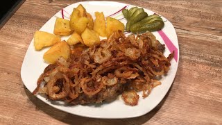 Wienerrostbraten Wiener Zwiebelrostbraten mit Bratkartoffeln [upl. by Nioe]