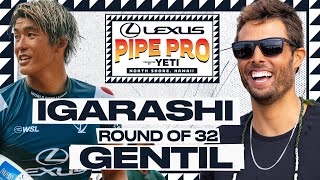 Kanoa Igarashi vs Ian Gentil  Lexus Pipe Pro presented by YETI  Round of 32 Heat Replay [upl. by Dacy]