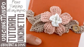 Tutorial 3 in 1  Fiore e Foglia Facili con Uncinetto Tunisino Sottotitoli in 4 lingue [upl. by Eipper648]