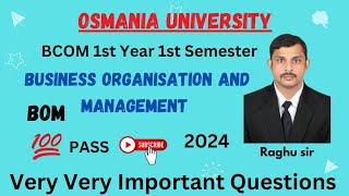 BOM IMPORTANT QUESTIONS  BCOM  1ST SEMESTER  2024 [upl. by Maia]