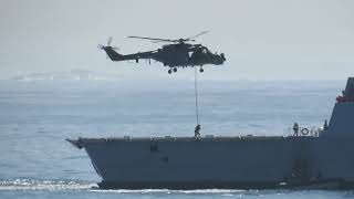 Brazilian Lynx Helicopter fast roping onto the SAS Amatola [upl. by Yarak18]