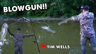 SLOCKING Carp and Gar With a Tim Wells Fishing BLOWGUN  INSANE SlowMo Shots [upl. by Edy924]