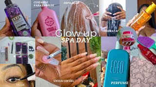 SPA DAY ✨️ glow up em casa 🫧🚿 unhas cabelo esfoliação depilação e cilios 💖 [upl. by Llenoj]