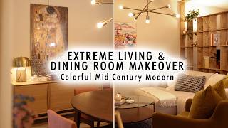 EXTREME LIVING amp DINING ROOM MAKEOVER Colorful MidCentury Modern Apartment  XO MaCenna [upl. by Evers]