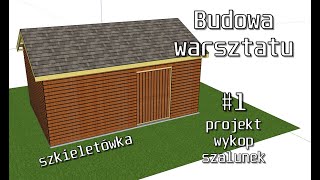 Budowa warsztatu  konstrukcja szkieletowa cz1 projekt wykop szalunek [upl. by Idnyl]