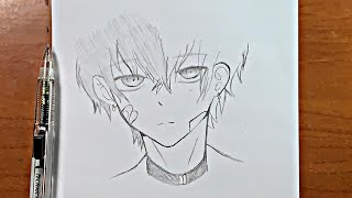 easy anime drawing  how to draw anime boy stepbystep easy [upl. by Swithbert]