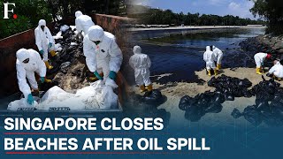 Singapore Ramps Up CleanUp Efforts After Oil Spill Blackens Parts of Southern Coastline [upl. by Nofets]