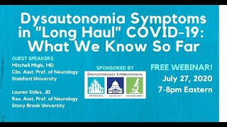 Webinar Dysautonomia Symptoms in LongHaul COVID19 [upl. by Eelatsyrc23]