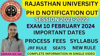 RAJASTHAN UNIVERSITY PHD FORMS OUTRU PAT 2024 EXAMFORM LAST DATESYLLABUSNEW RULES2024 PHD FORMS [upl. by Nodyarg759]