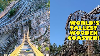 Worlds TALLEST Wooden Roller Coaster Wildfire MultiAngle 4K POV Kolmarden Zoo Sweden [upl. by Acirea]