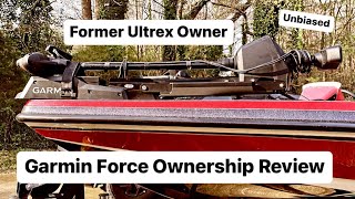 Reviewing the Garmin Force Trolling Motor vs Minn Kota Ultrex bassfishing bassboats [upl. by Kristoforo]