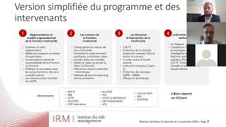 Webinaire Certificat Management des risques de nonconformité en assurance Promotion 2021 [upl. by Nagam]