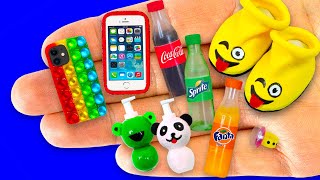 45 EASY DIY MINIATURE REALISTIC FOOD DRINKS and THINGS  Handbags Cookies Cola Sprite [upl. by Atilamrac]