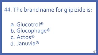 Top 200 Drugs Practice Test Question  The brand name for glipizide is PTCB NAPLEX NCLEX Test Prep [upl. by Etteniotna427]