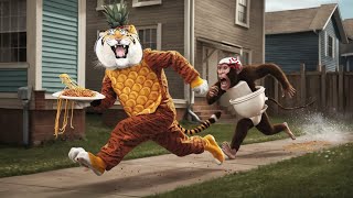 Pineapple Tiger vs Monkey WC in Spaghetti Chase  WeirdZoo MEME Compilation 😿 [upl. by Araet]