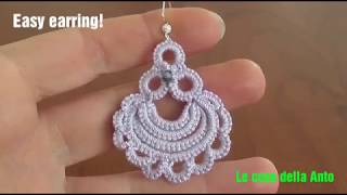 54 TUTORIAL ORECCHINI CHIACCHIERINO AD AGO EARRINGS NEEDLE TATTING Frivolitè Encaje фриволите [upl. by Reneta]