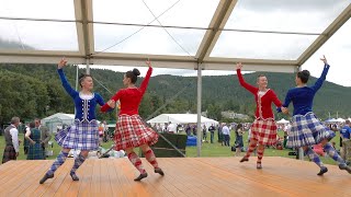 Scottish Champion Highland dancers compete in Reel of Tulloch during 2023 Ballater Highland Games [upl. by Georas458]