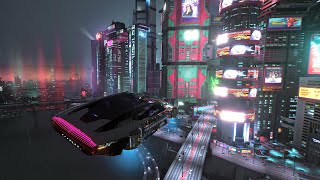 4K Cyberpunk 2077 Ray Tracing Overdrive  Flying Car and Walking Tour in Rainy Night City [upl. by Sillig139]