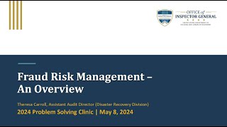 2024 CDBGDR Clinic Fraud Risk Management Overview [upl. by Lewie168]