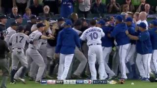 Blue Jays vs Yankees 092616 Multiple Bench Clearing Brawls after HBPs Complete [upl. by Dorreg358]