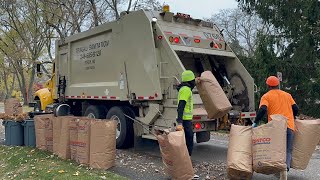 Tringali Pete Heil 5000 Rear Loader Garbage Truck Packing Leaf Bag Piles [upl. by Cis]