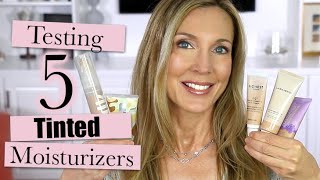 Testing 5 Tinted Moisturizers on Mature Skin Laura Mercier Milk Tarte Clinique Honest Beauty [upl. by Ajssatsan]