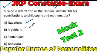 Popular names of Personalities 10 Important Questions JKP Constable [upl. by Anam]