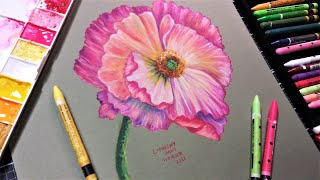 Why dont I use these More Using Caran DAche Neocolor 2 Watercolor Crayon to Paint a Poppy [upl. by Elsey]