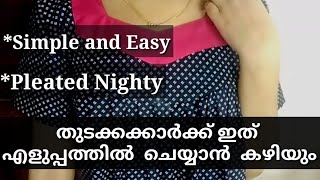 simple pleated nighty cutting and stiching in malayalam for beginnerTwinkle designs nighty stiching [upl. by Yelkreb]