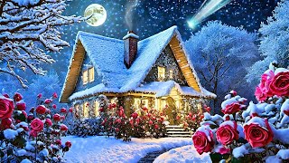 Winter Serenity SnowCovered Rose Bushes Under Moonlight  Piano Music for Relaxation [upl. by Doralin]