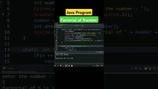 Java Program  Factorial of Number using Recursion amp Scanner javatutorial [upl. by Dessma972]